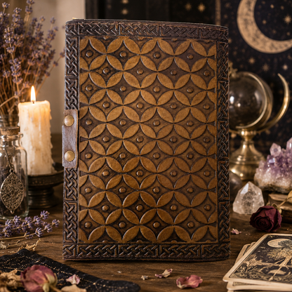 Dragon leather journal with stone clasp – handmade witch grimoire book of shadows, natural stone lock, view 4
