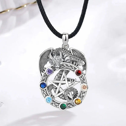 Dragon Pentacle Chakra Necklace for Wiccan & Pagan Style-MoonChildWorld