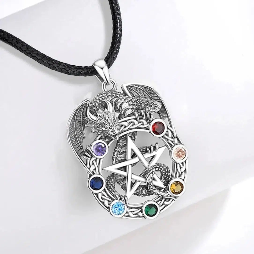 Dragon Pentacle Chakra Necklace for Wiccan & Pagan Style-MoonChildWorld