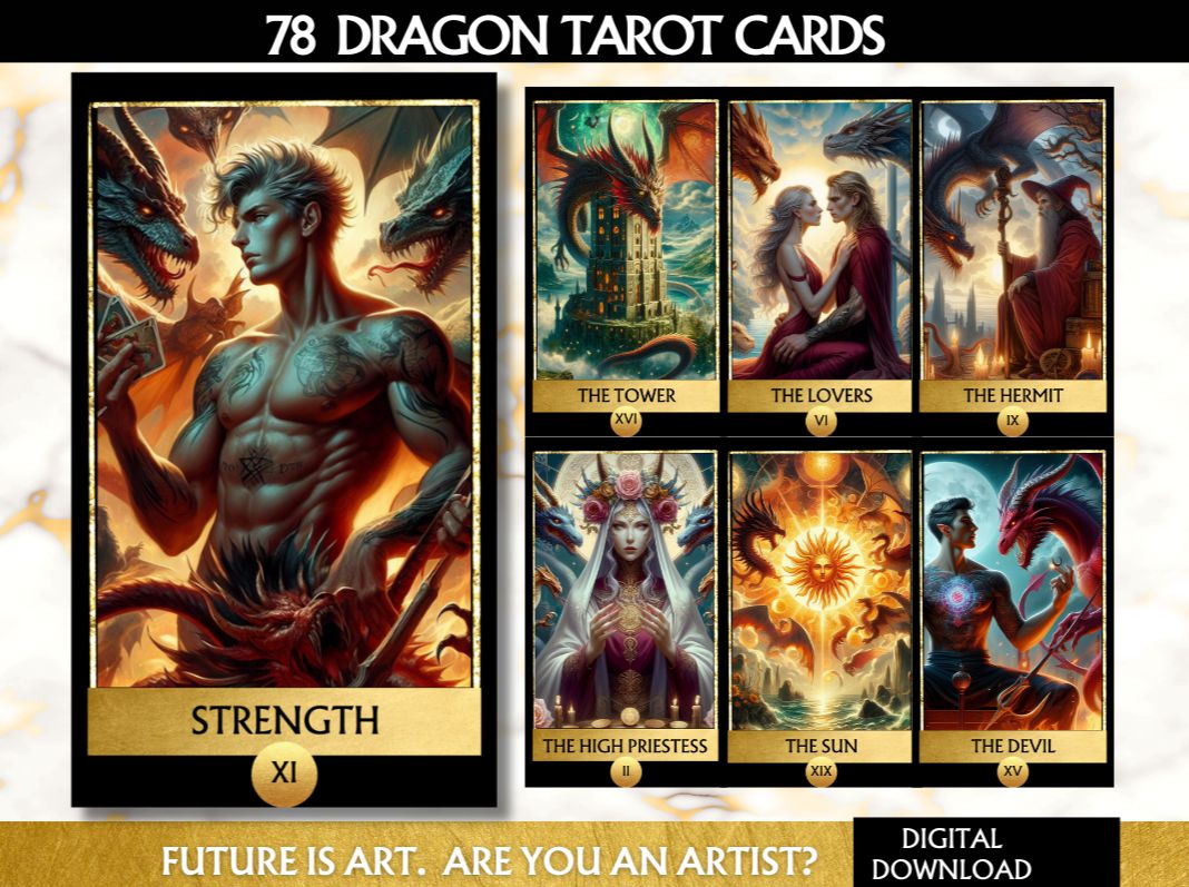 78 Dragon Tarot Cards Digital File-MoonChildWorld