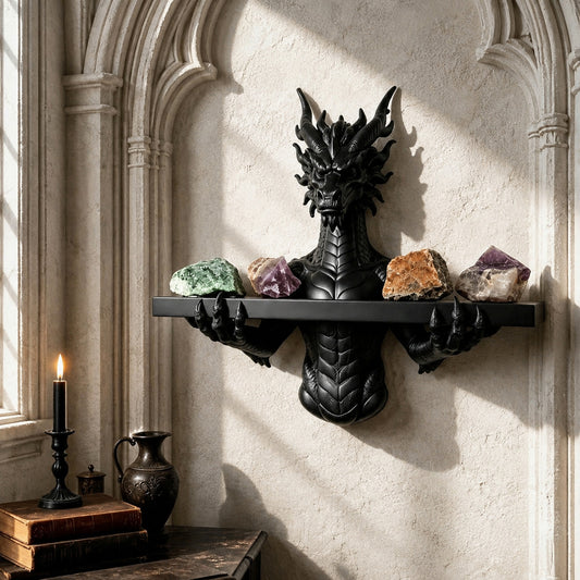 Dragon Wall Mount Shelf Gothic Resin Crystal and Incense Rack-MoonChildWorld