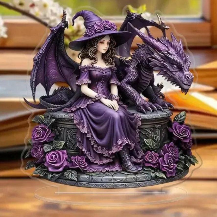 Dragon and Witch Acrylic Decorative Plaque Desktop Decor Witchy Table Ornament-MoonChildWorld