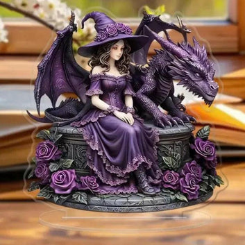 Dragon and Witch Acrylic Decorative Plaque Desktop Decor Witchy Table Ornament-MoonChildWorld