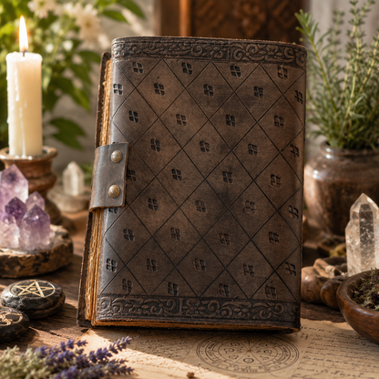 Dragon on moon leather journal – handmade witch grimoire, deckle edge pages, vintage design, view 4