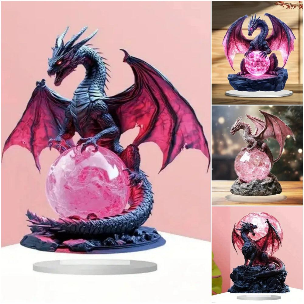 Crystal ball & Dragon 2D Flat Acrylic Figurine Dragon Table Ornament Dragon Desk Decor-MoonChildWorld