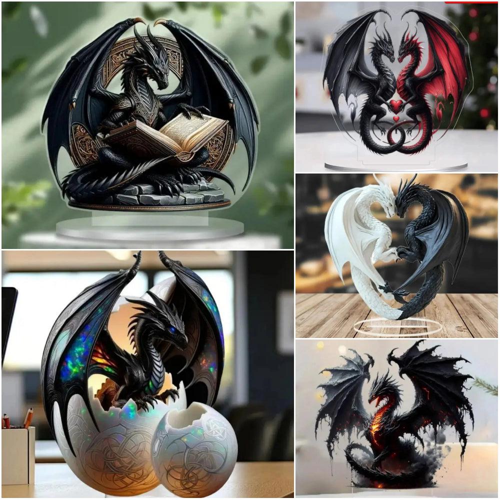 Black Dragon 2D Flat Acrylic Figurine Dragon Table Ornament Dragon Desk Decor-MoonChildWorld