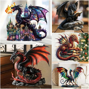 Book and Dragon 2D Flat Acrylic Figurine Dragon Table Ornament Dragon Desk Decor-MoonChildWorld