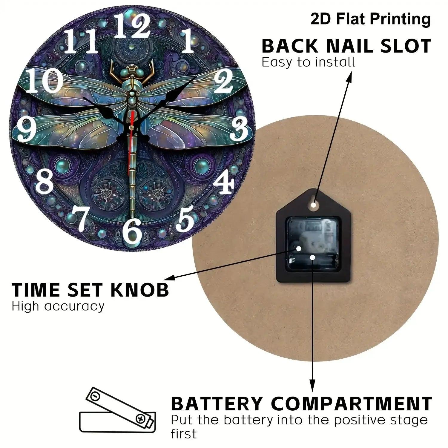 Dragonfly Wall Clock Wooden Wall Clock Spirit Animal Wall Decor-MoonChildWorld