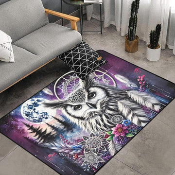 Dreamcatcher Spirit Owl Area Rug Moon Owl Carpet-MoonChildWorld