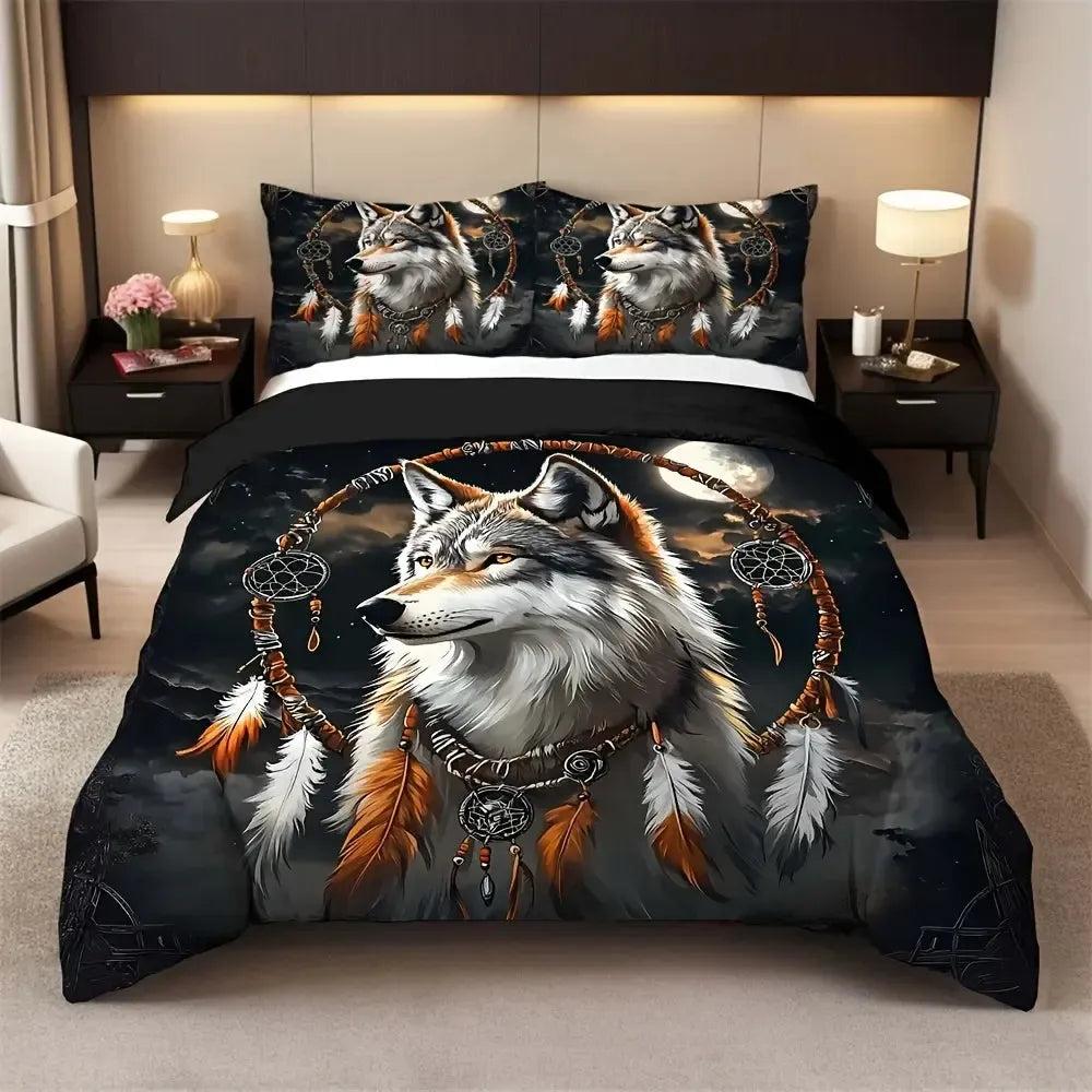 Dreamcatcher Wolf Duvet Cover Set Bohemian Bedding Set Pagan Home Decor-MoonChildWorld