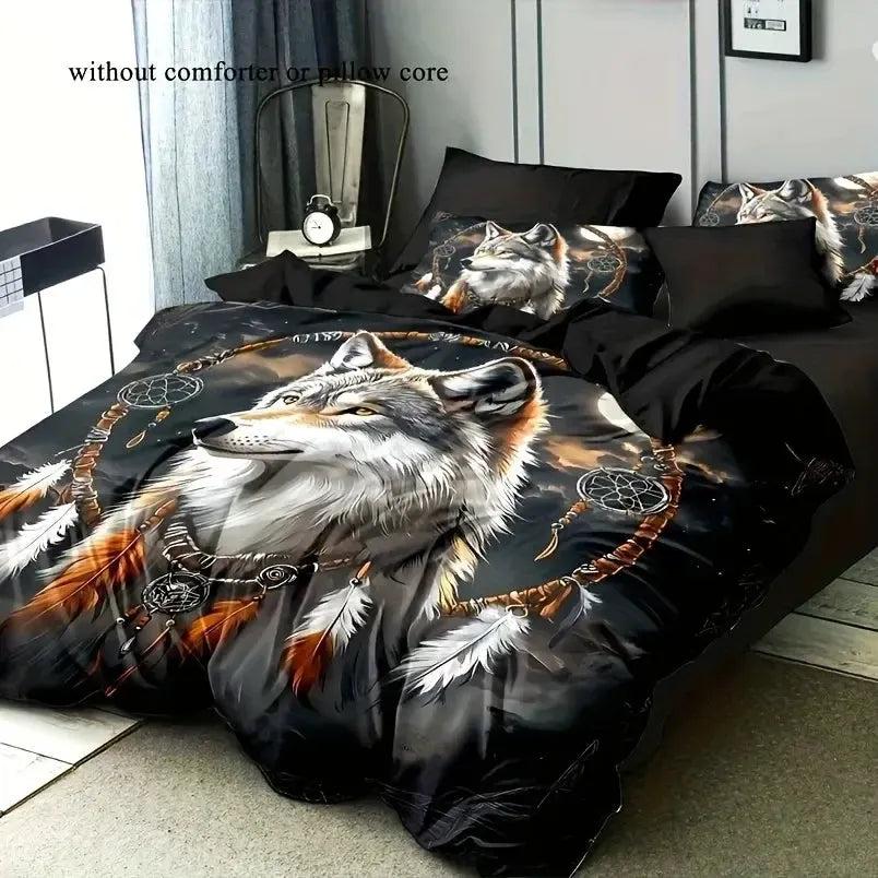 Dreamcatcher Wolf Duvet Cover Set Bohemian Bedding Set Pagan Home Decor-MoonChildWorld