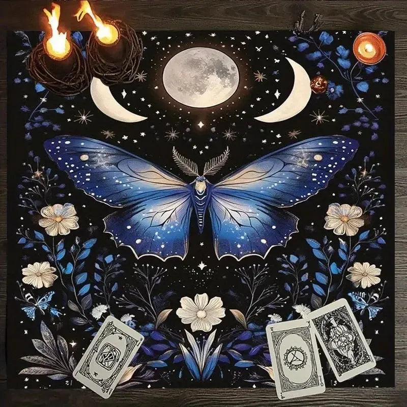 Dreamy Butterfly Triple Moon Wicca Tarot Tablecloth - Occult Witchy Altar Cloth for Divination-MoonChildWorld