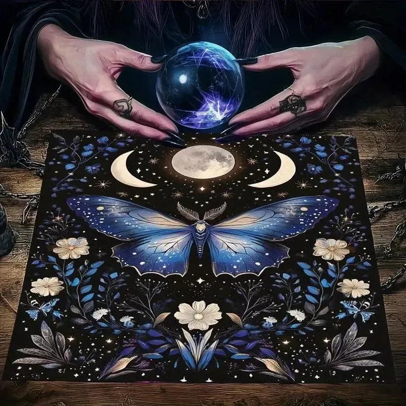 Dreamy Butterfly Triple Moon Wicca Tarot Tablecloth - Occult Witchy Altar Cloth for Divination-MoonChildWorld