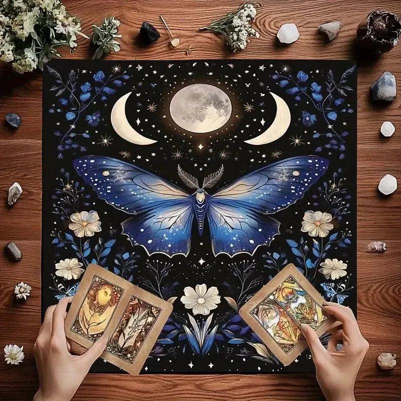 Dreamy Butterfly Triple Moon Wicca Tarot Tablecloth - Occult Witchy Altar Cloth for Divination-MoonChildWorld