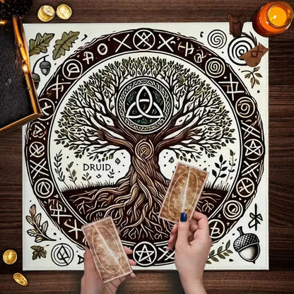Earthy organic Celtic tree of life altar mat – Pagan hedge witch ritual and divination cloth