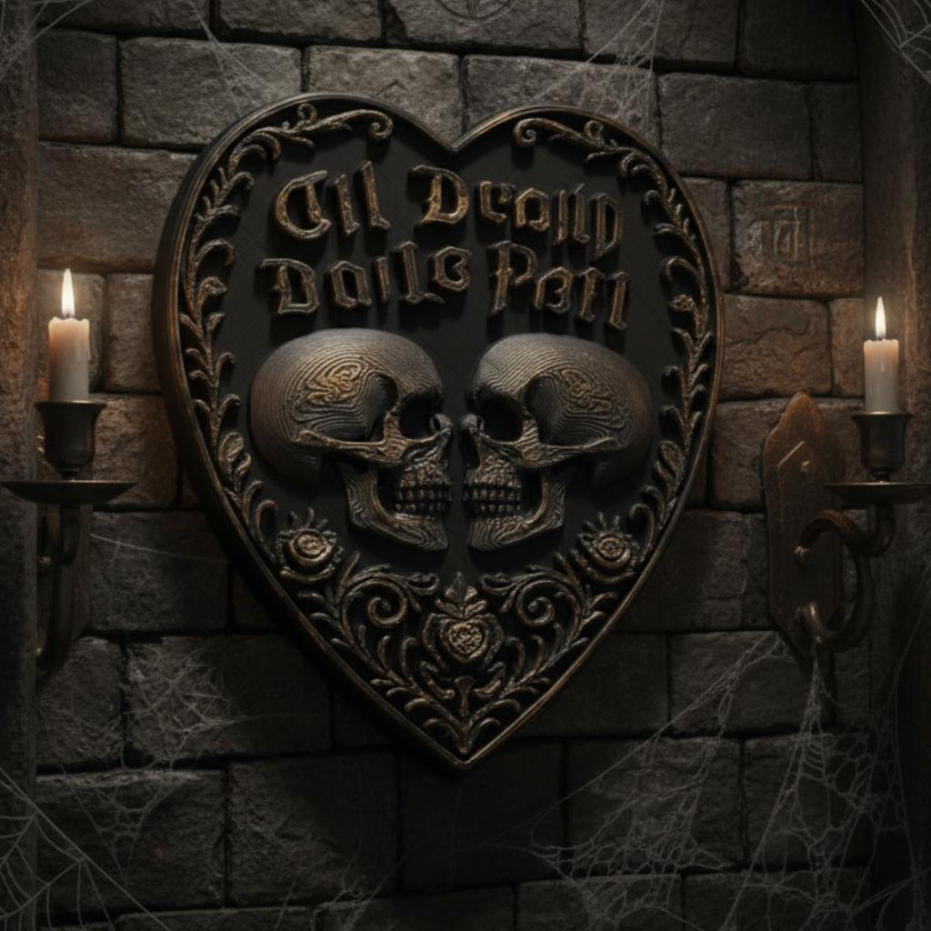 Dual Skull Heart Wall Plaque – Antique Gilt Gothic Wall Art-MoonChildWorld