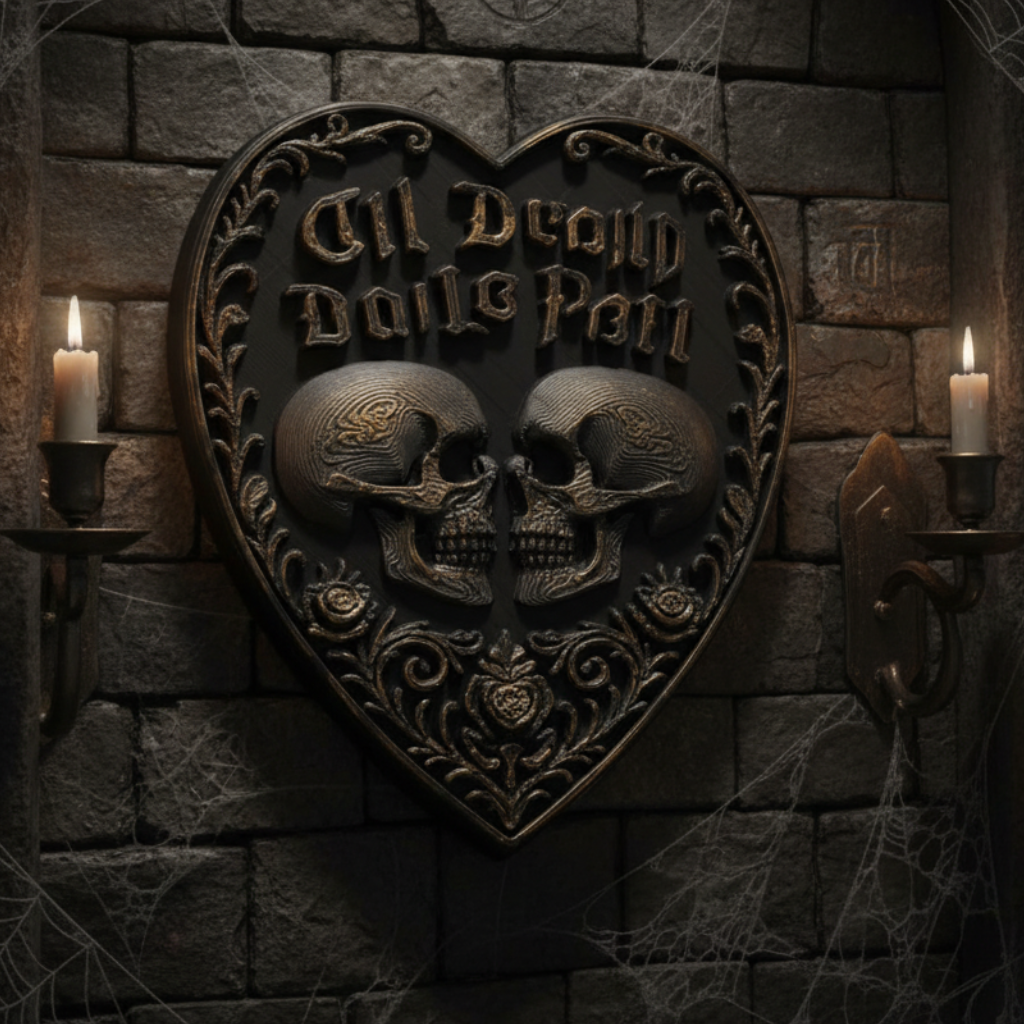 Dual Skull Heart Wall Plaque – Antique Gilt Gothic Wall Art-MoonChildWorld