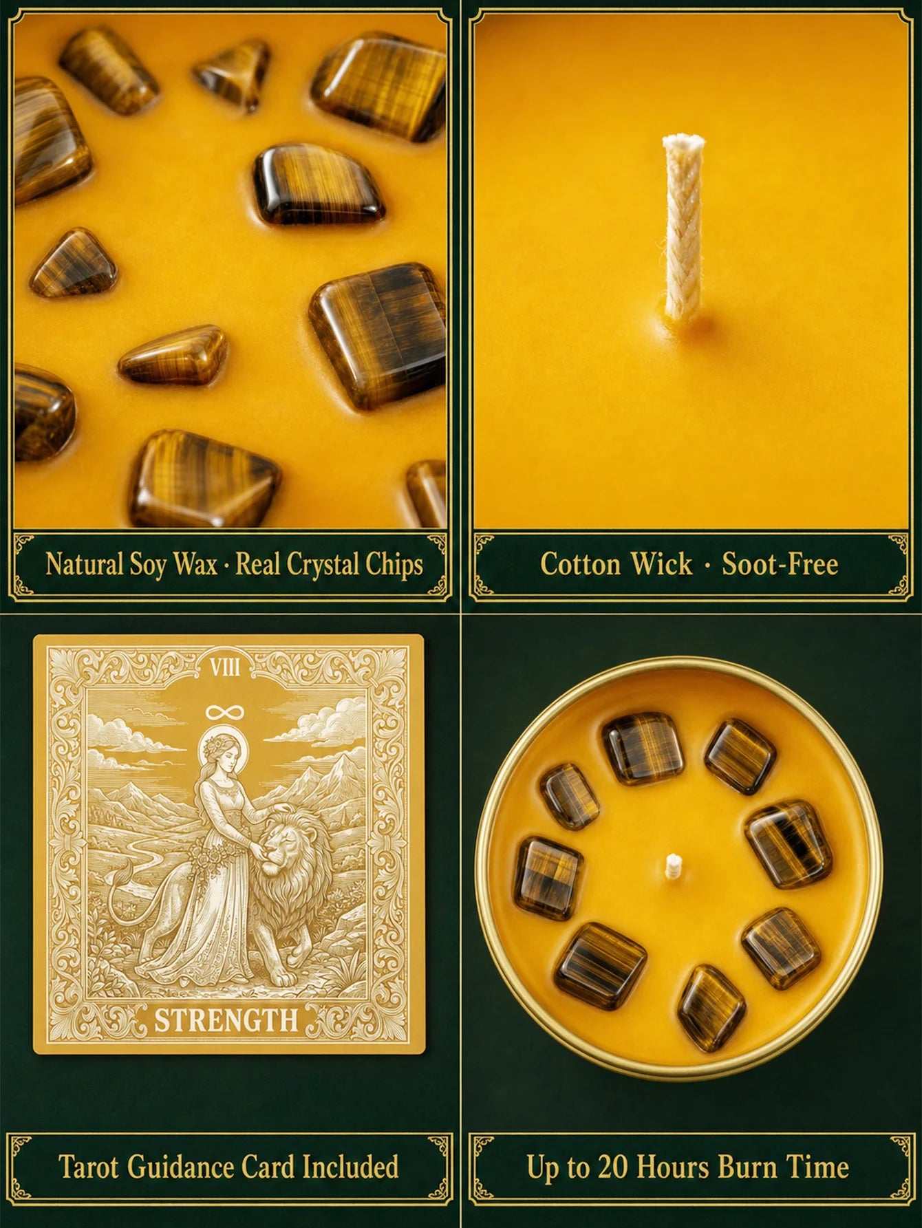 Strength Tarot Candle – Cedarwood Bergamot Scented Tiger Eye Candle