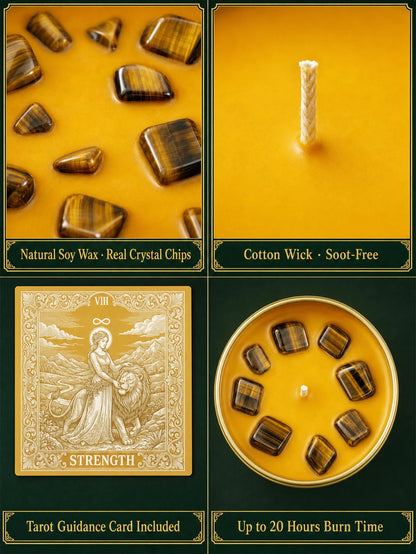 Strength Tarot Candle – Cedarwood Bergamot Scented Tiger Eye Candle
