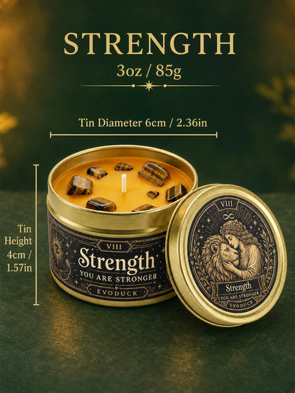 Strength Tarot Candle – Cedarwood Bergamot Scented Tiger Eye Candle