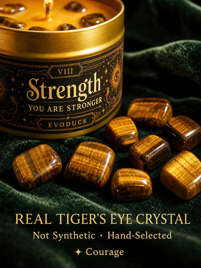 Strength Tarot Candle – Cedarwood Bergamot Scented Tiger Eye Candle