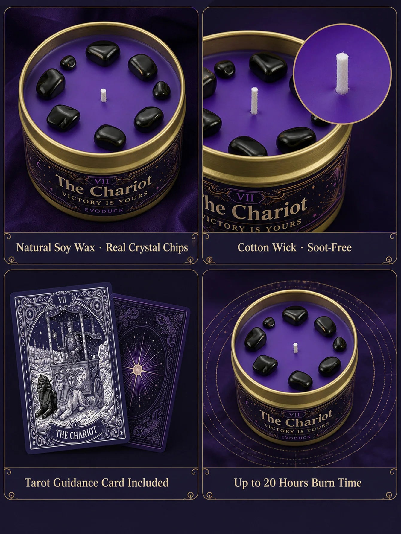 The Chariot Tarot Candle – Scented Crystal Candle for Witchy Altar Decor