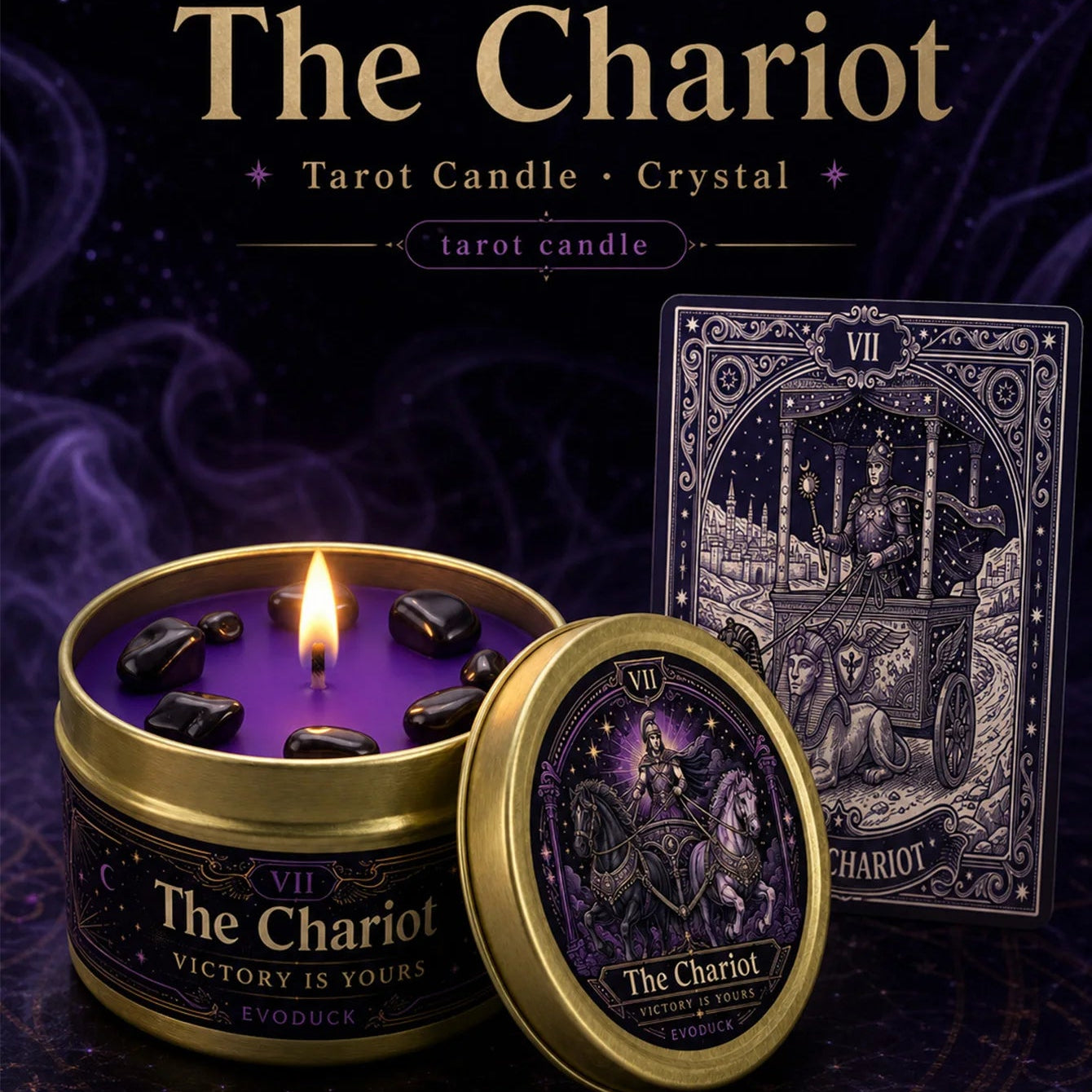 The Chariot Tarot Candle – Scented Crystal Candle for Witchy Altar Decor