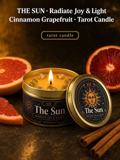 The Sun Tarot Candle – Scented Crystal Candle for Witchy Altar Decor