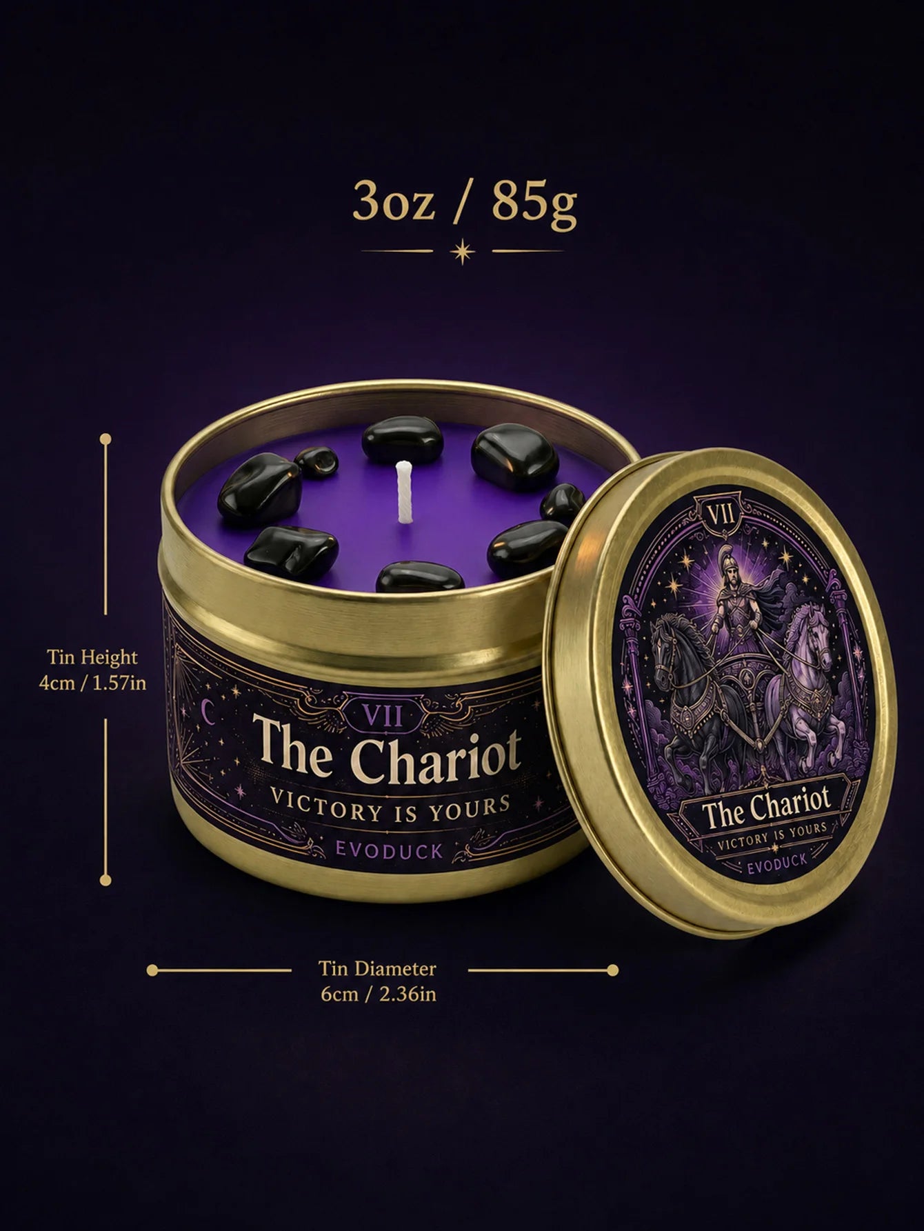 The Chariot Tarot Candle – Scented Crystal Candle for Witchy Altar Decor