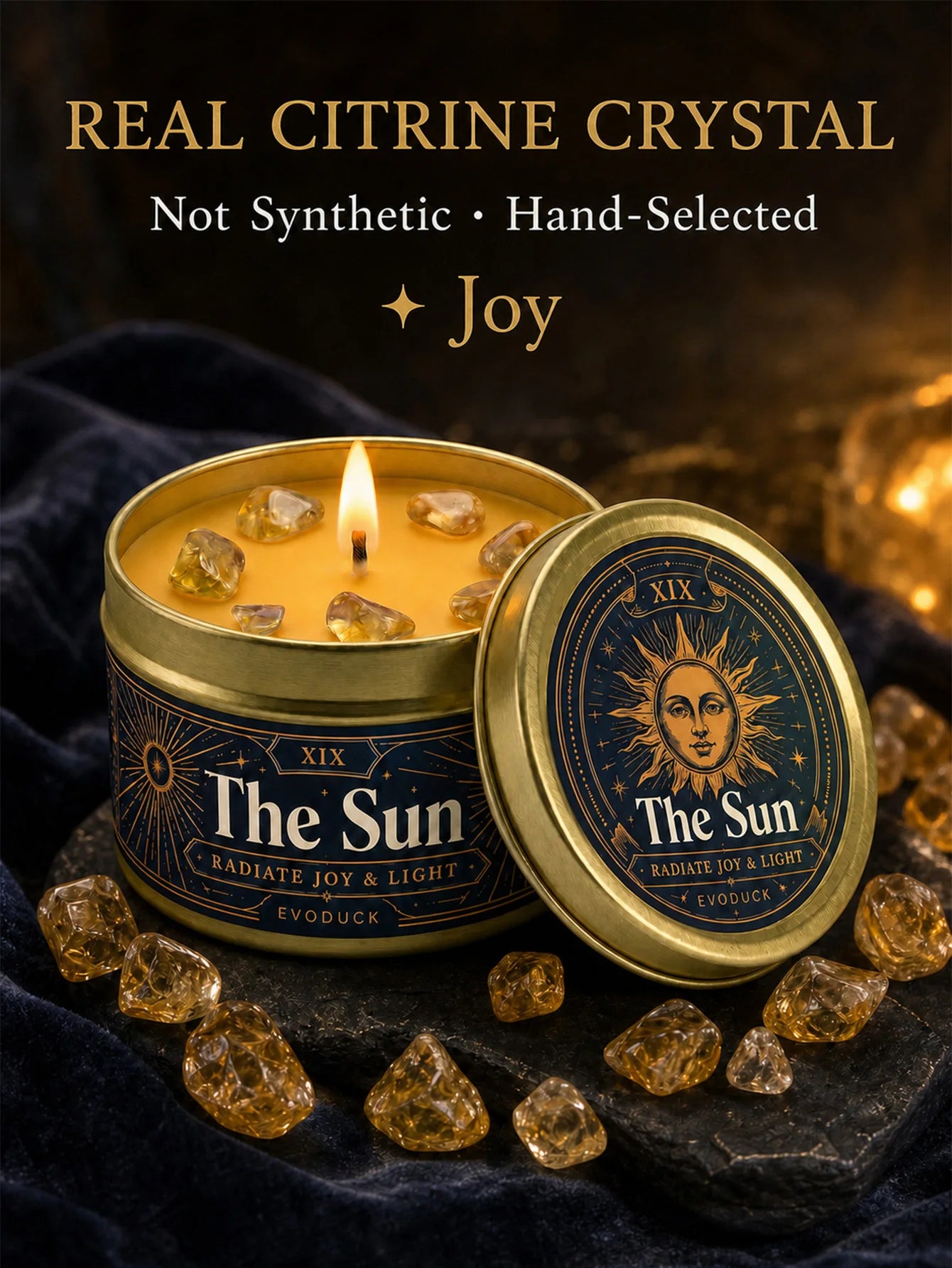 The Sun Tarot Candle – Scented Crystal Candle for Witchy Altar Decor