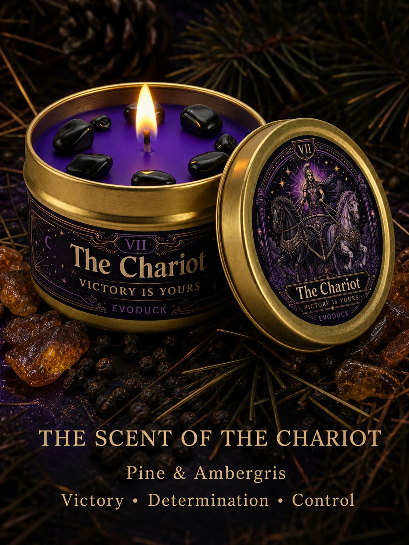 The Chariot Tarot Candle – Scented Crystal Candle for Witchy Altar Decor