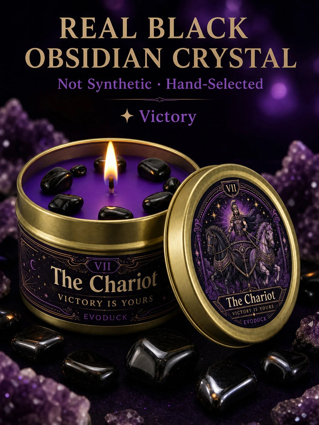 The Chariot Tarot Candle – Scented Crystal Candle for Witchy Altar Decor