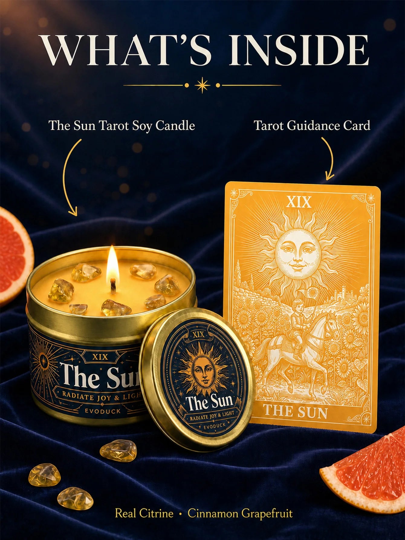 The Sun Tarot Candle – Scented Crystal Candle for Witchy Altar Decor