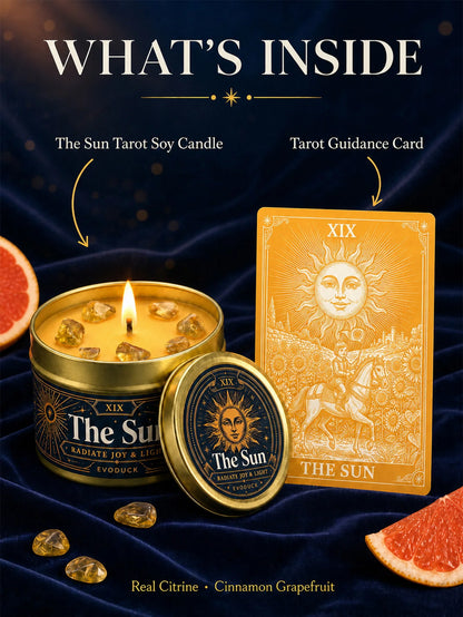 The Sun Tarot Candle – Scented Crystal Candle for Witchy Altar Decor