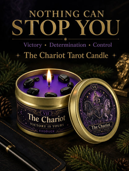The Chariot Tarot Candle – Scented Crystal Candle for Witchy Altar Decor
