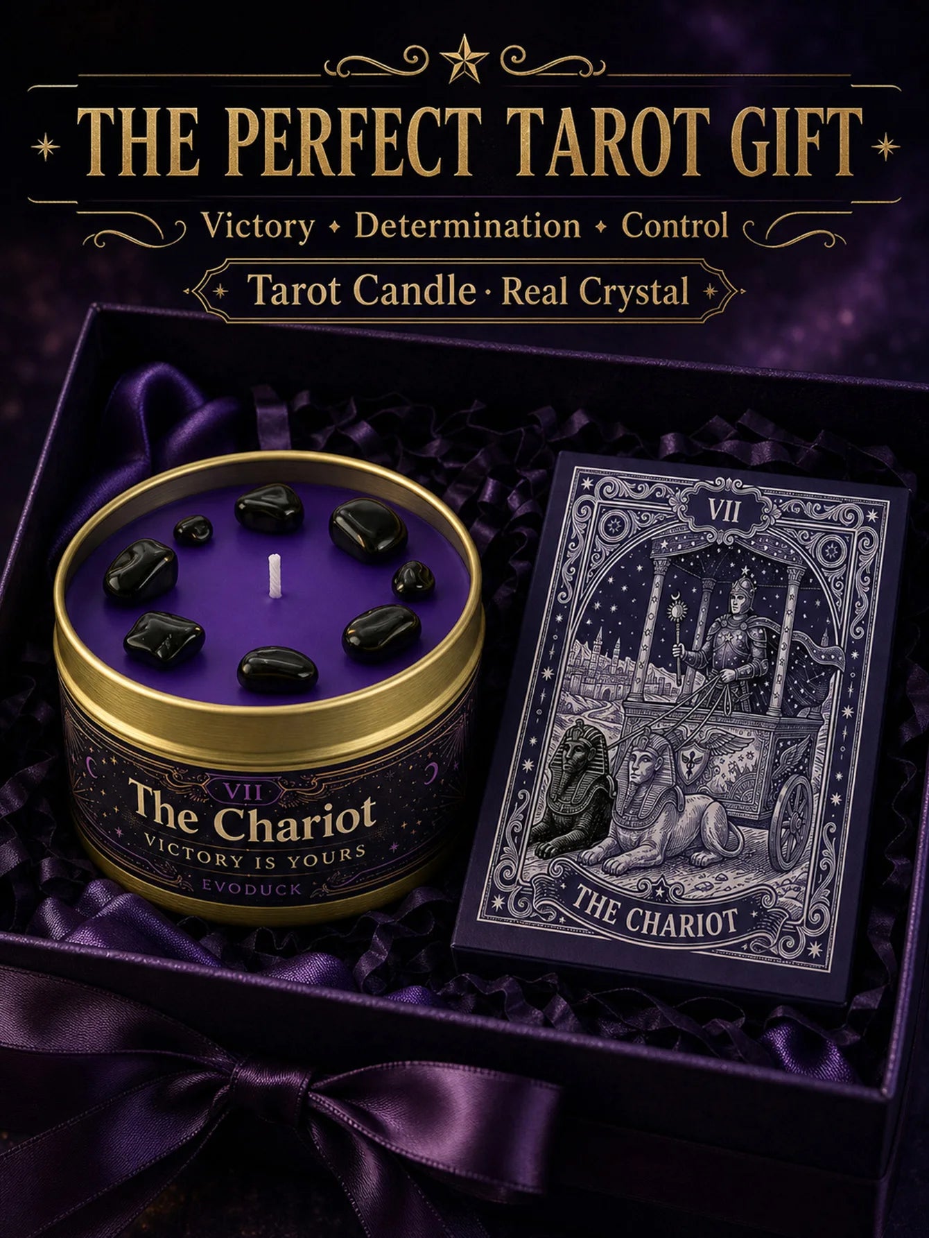 The Chariot Tarot Candle – Scented Crystal Candle for Witchy Altar Decor