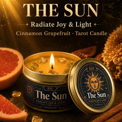 The Sun Tarot Candle – Scented Crystal Candle for Witchy Altar Decor