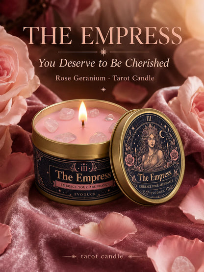 The Empress Tarot Candle – Rose Geranium Scented Rose Quartz Candle