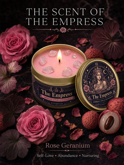 The Empress Tarot Candle – Rose Geranium Scented Rose Quartz Candle