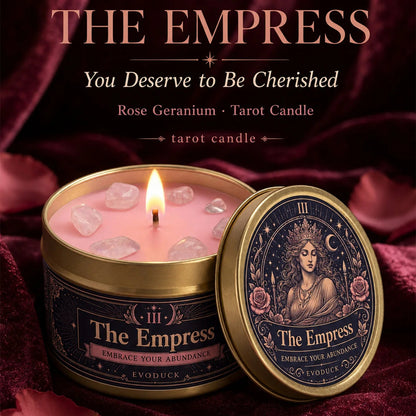 The Empress Tarot Candle – Rose Geranium Scented Rose Quartz Candle