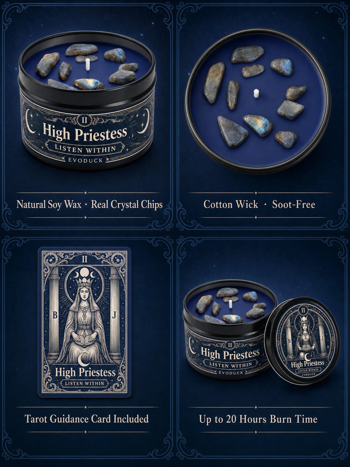 The High Priestess Tarot Candle – Scented Crystal Witchy Altar Candle