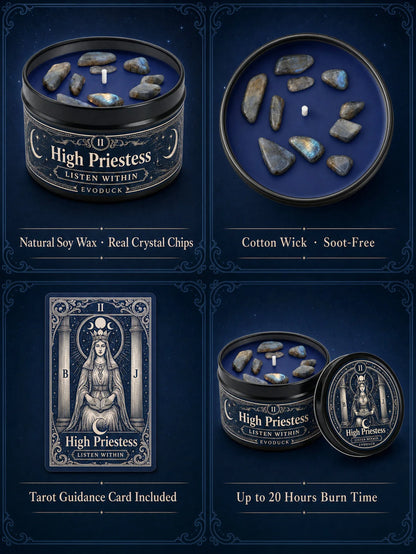 The High Priestess Tarot Candle – Scented Crystal Witchy Altar Candle