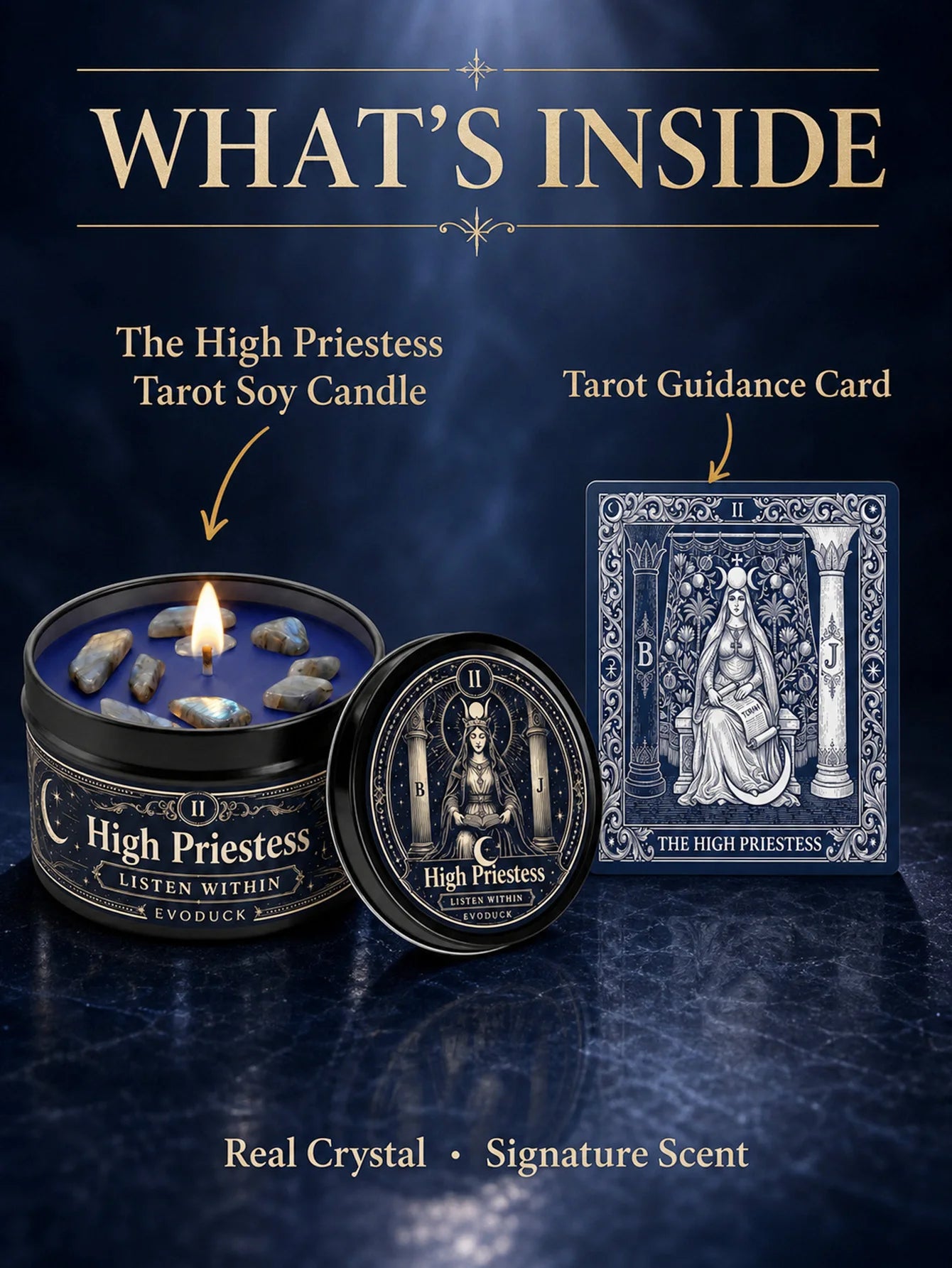 The High Priestess Tarot Candle – Scented Crystal Witchy Altar Candle