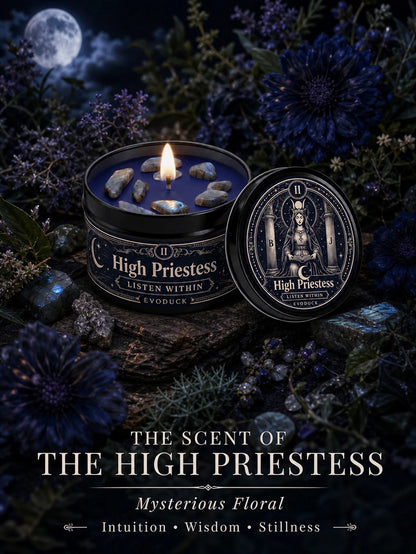 The High Priestess Tarot Candle – Scented Crystal Witchy Altar Candle