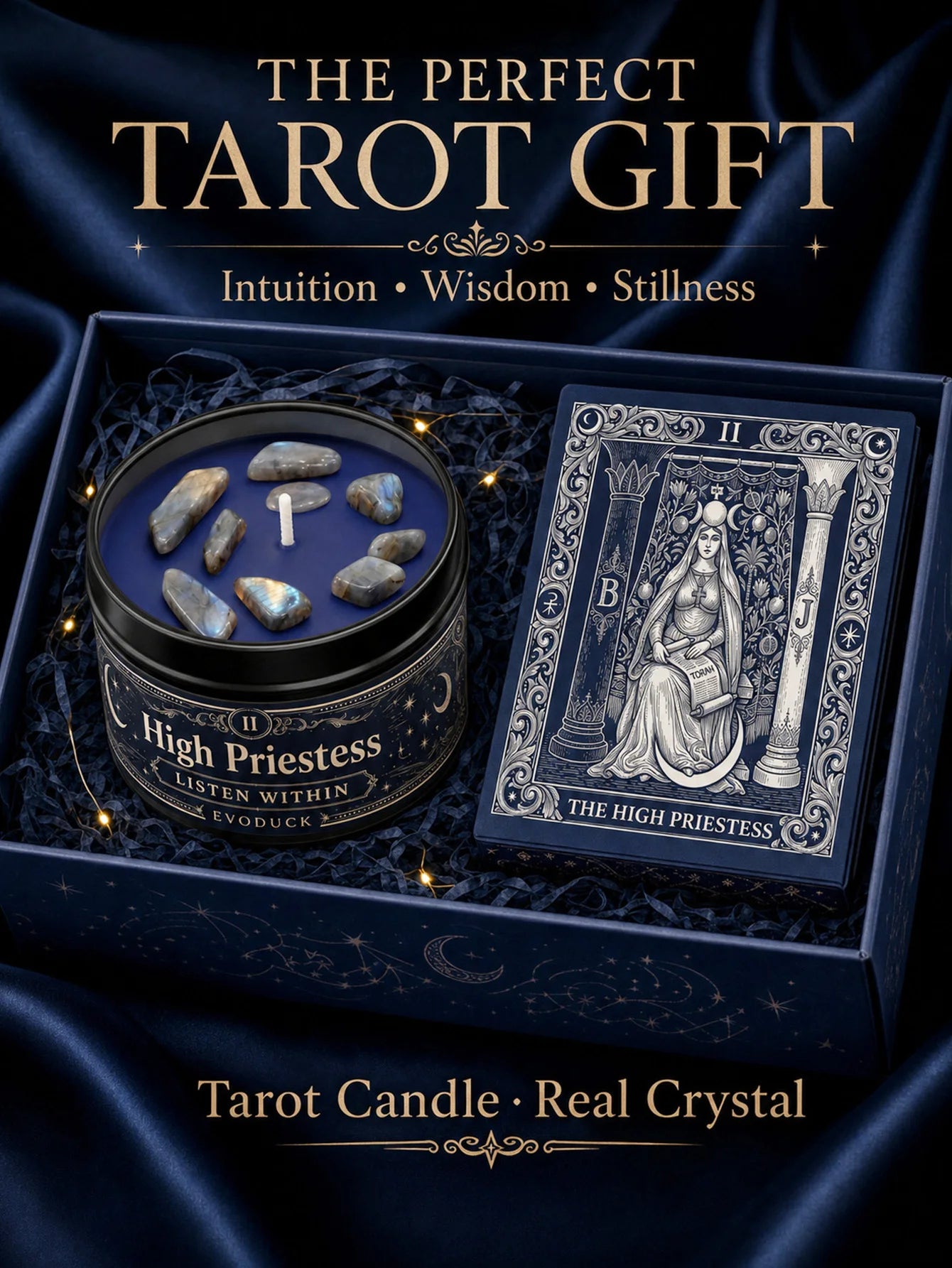 The High Priestess Tarot Candle – Scented Crystal Witchy Altar Candle