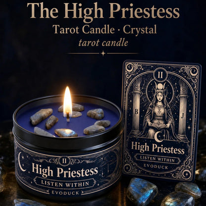 The High Priestess Tarot Candle – Scented Crystal Witchy Altar Candle