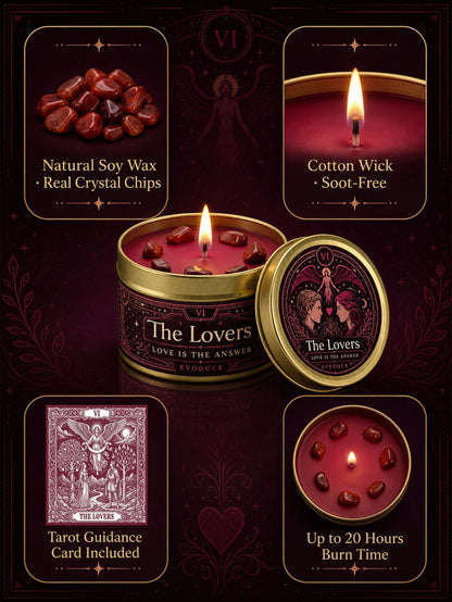 The Lovers Tarot Candle – Orange Blossom Vanilla Scented Crystal Candle