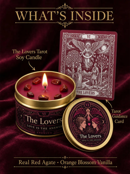 The Lovers Tarot Candle – Orange Blossom Vanilla Scented Crystal Candle