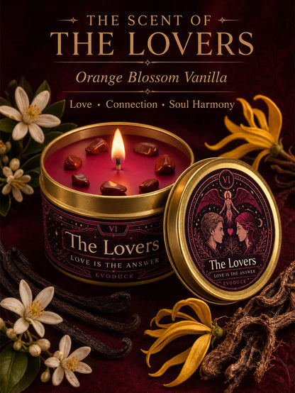 The Lovers Tarot Candle – Orange Blossom Vanilla Scented Crystal Candle