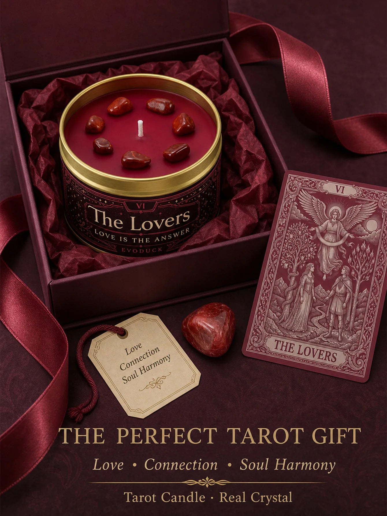 The Lovers Tarot Candle – Orange Blossom Vanilla Scented Crystal Candle